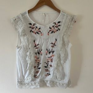 Anthropologie Lacy Embroidered Floral Blouse